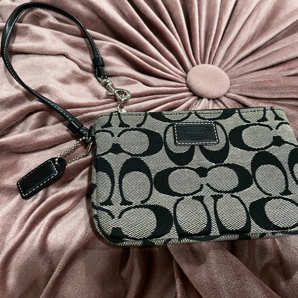 Coach wristlet pouch black and tan